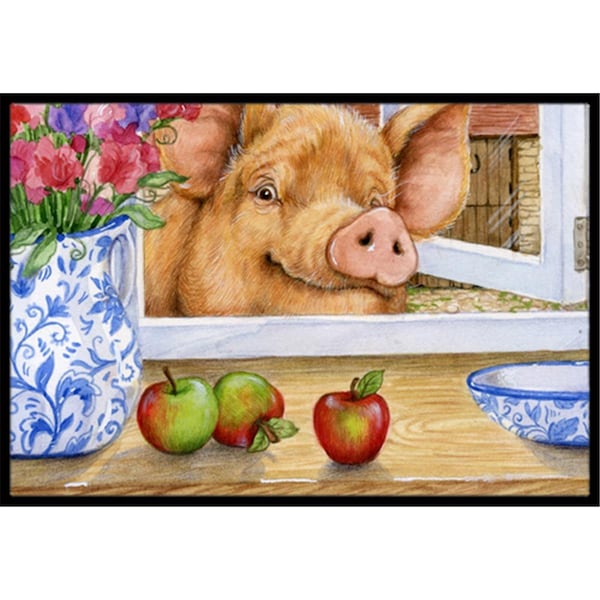 Jensendistributionservices Pig Trying to Reach the Apple in the Window Indoor or Outdoor Mat, 18 x 27 MI2557456 - main